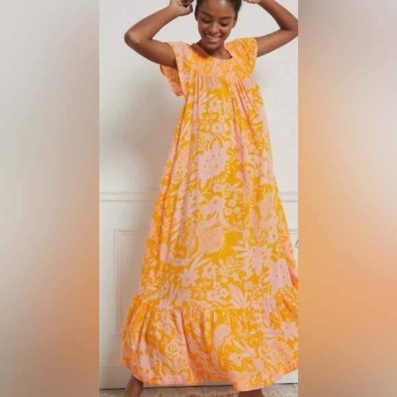 Anthropologie Arielle Sleep Maxi Dress in Orange Motif - Picture 3 of 13